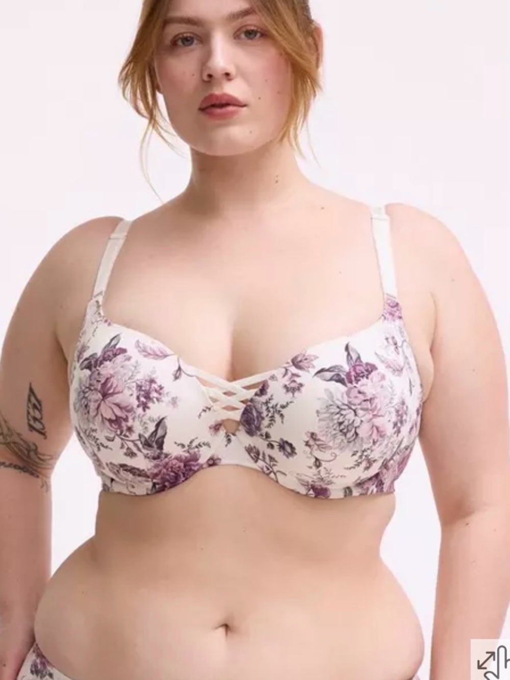 torrid Floral Lace-Up Underwire Bra in Ivory and Lavender Floral